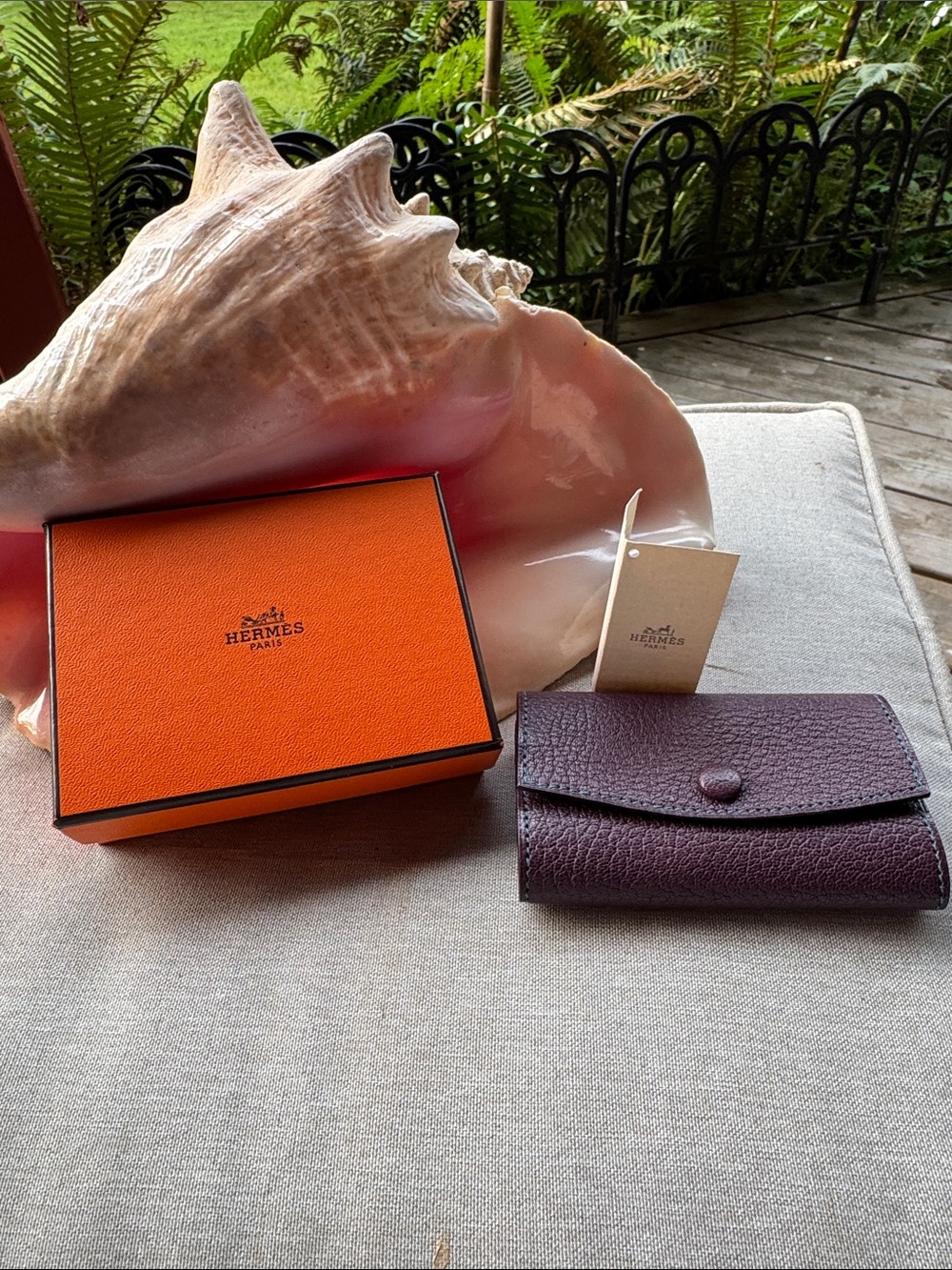 Plum Textured Leather Sm Hermes Coin Pouch Beautiful Blue/Turquoise Interior